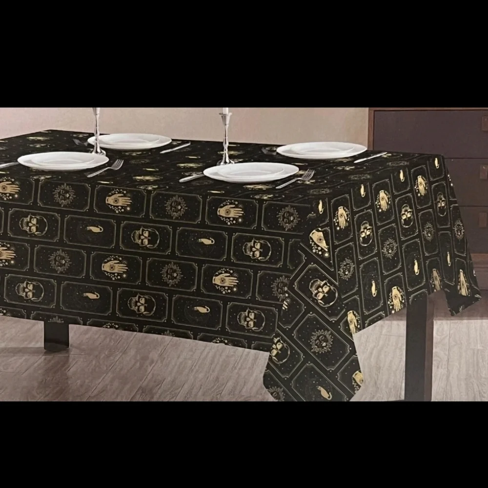 Issac Mizrahi Halloween Tarot Card Fabric Tablecloth Mystic Eye Skull Cat Moon